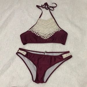 👙 Maroon/Plum & White two Piece bikini 👙